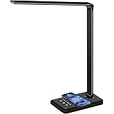 mchatte LED Desk Lamp with Wireless Charger, USB Charging Port, Dimmable Eye-Caring Desk Light with 5 Brightness Levels & 5 L