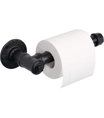 HouseAid Industrial Pipe Toilet Paper Holder With Shelf - Rustic Farmhouse Bathroom Storage In Matte Black