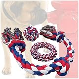 Otterly Pets Dog Toys (BIG SIZE 3-PACK) - 34-Inch 3-Knot 6-Inch Rope Ring 4-Inch Ball - Tough Durabl