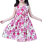 Snone子供服 ドレス ガールズ 女の子 綿 夏 キッズ 可愛い ノースリーブ 大きな蝶結び 花柄 プリンティング ドレス プリンセスドレス ワンピース