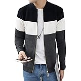 [ベンケ] カーディガン 春服 ニット メンズ ジップアップ パーカー 裏起毛 ボーダー 長袖 M～2XL