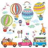 DECOWALL 動物輸送と車 動物熱気球 ウォール ステッカー デコ DAT-1710