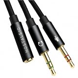 NOSTALSIC 3.5mm 4極 3極 変換ケーブル ヘッドセット マイク 分岐 PC/ノートPC/ゲーム機対応 高耐久ナイロン編み 金メッキ端子 ノイズ低減 カラー識別端子 30cm
