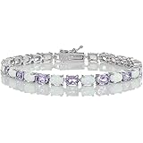 Ice Gems Sterling Silver Gemstone and Created White Opal 6x4mm Oval Tennis Bracelet