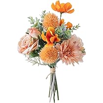 バラ アーティフィシャルフラワー 造花 ピンク オレンジ イエロー ブルー Amazon｜WillingYou オリジナル 造花 ブーケ ガーベラ バラ 花束