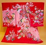 【正絹】 お宮参り着物　（初着・産着）　女児　M2-1 御所車に熨斗目・華柄　新品仕立上り　★もれなく５大特典付！