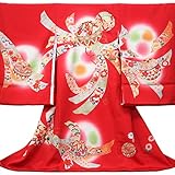 【お宮参り着物】【赤地系 毬に束ね熨斗の柄】女の子 正絹 友禅 金駒刺繍【風呂敷プレゼント/ギフト対応】