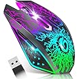 VersionTECH. Wireless Mouse, 2.4 GHz, USB Rechargeable, 7 Colors, RGB Light, High Precision, 3 Levels of DPI Adjustable, 6 Buttons, Gaming Mouse, Lightweight, Compatible with PC Laptops, Black