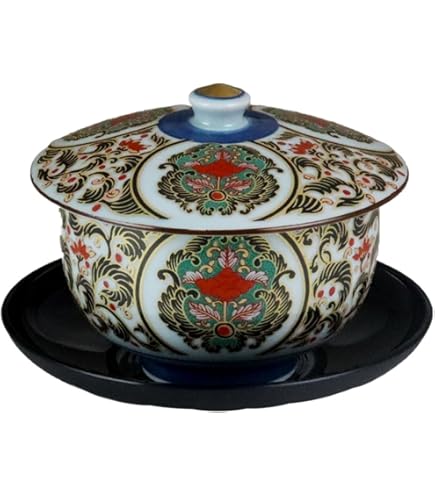 Amazon.co.jp: 彩窯青華古伊万里急須茶托付き蓋付き湯呑み5客セット金