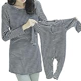 SAM&co (サムアンドコー) 親子セット 授乳服 チュニック 長袖 ロンパース 授乳口付 ボーダー (M, ネイビー)