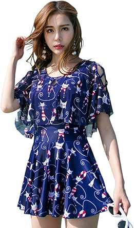 Amazon 水着 レディース 体型カバー 大きいサイズ ワンピース 半袖 猫柄 フリル フレアー 青 白 オールインワン パット付き 着痩せ ラッシュガード 海水浴 温泉 かわいい おしゃれ ママ水着 小胸もピッタリ M 3xl ビキニ セパレーツ 通販