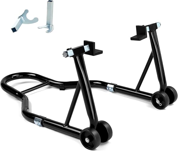 Donext バイクスタンド リア メンテナンススタンド 後輪用 整備用 耐荷重340kg 750LBS キャスター付き L型&U型2種類付き ブラック - 1