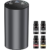 Amison 車用 ディフューザー 芳香剤 精油10mL X4本付 水なし自動噴霧式 アロマ ネブライザー 2400mAhバッテリ内蔵 充電式 静音 アロマディフューザー ミスト量調整 タイマー機能 ヨガ室・部屋・車載・店舗などに適用 (グレー)