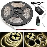 Flexible LED Strip Lights Kit, 3000K Warm White, 16.4ft 5m 300 Units SMD 3528 LEDs, IP65 Waterproof 