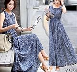 Cleveland 花柄 マキシ丈 ノースリーブ ふんわり ワンピース ブルー ワンピ （ 2XL ）