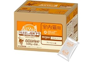 All Well(オールウェル) 室内猫用 贅沢素材入り フィッシュ ドライキャットフード 4.0kg (500g×8袋) 猫 | 食事の吐き戻しを軽減し、健康をトータルサポート 食物繊維・オリゴ糖配合で、腸内環境の健康維持。キャットフード ドライフ