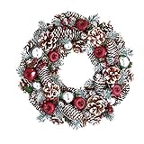彩か SAIKA リース M 白 スノウ LEDライト付(単三電池使用) インテリア用 玄関飾り ラブリー CXO-193M LED Wreath- Snow pine & Red apple M