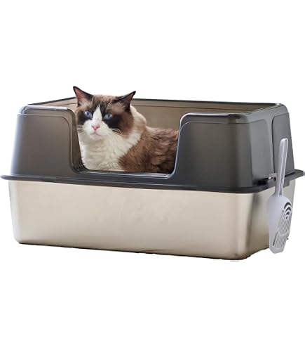 Amazon | Zxyler 特大 猫トイレ 深型 ステンレス鋼製 防水 扉付き