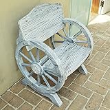 ウッドホイール風車輪付木製ベンチ 幅65cm×奥行58.5cm×高さ83cm 松/杉天然木 アンティークホワイト SS-WB-650-WHT