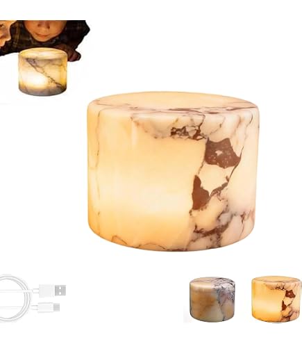 ALINUOYQ Marble Touch Lamp, USB Rechargeable Marble Light Bedside Table