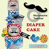 出産祝い　おむつケーキ男の子ヒゲ歯固め付き　３段