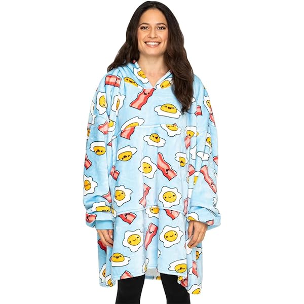 UGGO WEAR Giant Oversized Hoodie Wearable Cozy Soft Warm Hooded Lounge  Blanket Unisex Mens Womens Fluffy Plush Sherpa Fleece Sweatshirt Jumper  Adult Kids - Blue u0026 Egg and Bacon : Amazon.com.au: Clothing,