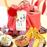 母の日 人気スイーツと和菓子のギフトセット(編み籠入り風呂敷包)ピンク風呂敷