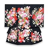 お宮参りの着物 新生児に 女の子の産着(初着) 正絹 「黒 牡丹と桜に鼓」HGU785