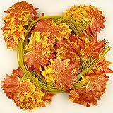 エーディングパックof 12 Fall Maple Leaf Garlandオレンジ人工花植物Maple、ホームデコレーション