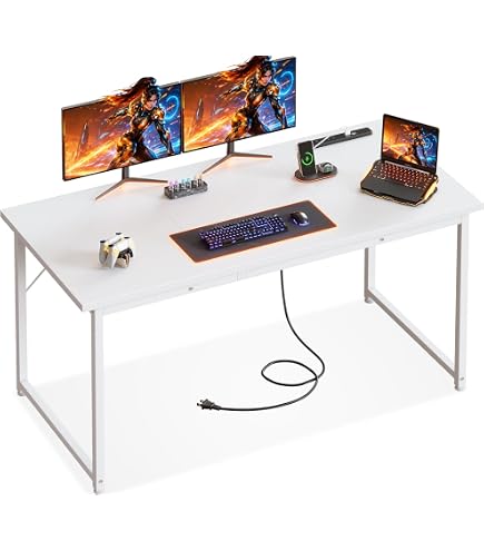 Amazon | AODK パソコンデスク 幅120×奥行60cm コンセント付き