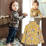 (韓国スタイル子供服) 秋女の子Tシャツ　キッズトップス　可愛い花柄長袖Tシャツ暖かい立って襟デザイン全２色100 110 120 130 140 CHOCO,140