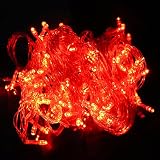 modoao イルミネーションライト 電池式 8モード点灯 10m 銅線 100LED 防水 単3電池 電飾 ストリングスライト 結婚 誕生日 クリスマス 休日 パーティー (レッド)