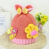 ベビー キッズ 赤ちゃん ニット帽子 防寒 かわいい 花飾り 2017新製品 orange red