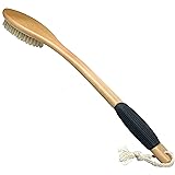 OWIIZI Bath Brush Wooden Curved Long Handle Antiskid Shower Brush for Exfoliating, Natural Bristle Scrubber for Back Use Wet 