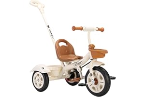 Nijakise 子供用三輪車 ベビーカー 手押し棒付き 手押し棒調整可能 組み立て式 2~6歳 おもちゃ プレゼント ベージュ