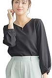 [リリヤーノ] ブラウス レディース 長袖 春 オフィス インナー カットソー シフォン トップス vネック カジュアル フォーマルブラウス おしゃれ シャツ オフィスカジュアル きれいめ 通勤 OL 無地 ブラック Mサイズ