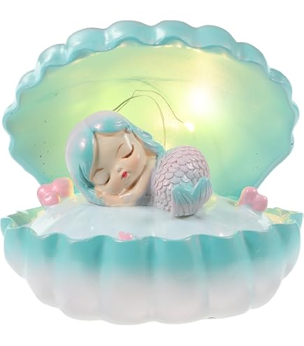 ABOOFAN Cartoon Mermaid Shape Aesthetic Night Lamp – Creative Bedside Shell Light For Bedroom, Ocean Themed Desk Decor, Glow-in-the-Dark