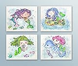 Lovable Little Mermaids保育園壁アートプリント 8"x10"
