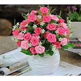 Linyuan 安定した品質 Artificial Flowers 造花 45 Head Rose Bush with Buds+Vases for Indoor Decoration