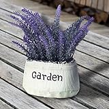 人工Pottedラベンダー植物、人工パープルで花装飾ホワイトセラミック' Garden 'プランター