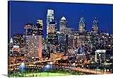 キャンバスPhiladelphia PhillyスカイラインナイトカラーCity Downtown写真プリント写真画像 16" x 24" (Best Value)