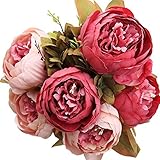 Soledi 造花　牡丹 ボタン　花束　1束8個花　結婚式 パーティー用　飾り インテリア　ローマンチック　ギフト (深ピンク)