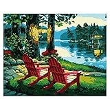 TOOGOO ( R ) DIY油絵、ペイントby Number kit-lakesideイブニング16 x 20インチ(フレームレス)