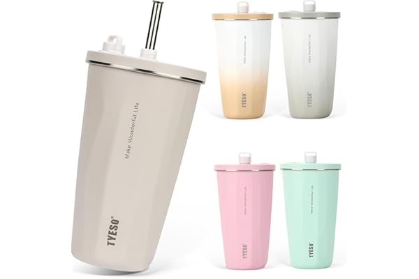 TYESO タンブラー ストロー付き 600ml ステンレス | 蓋付き| 真空断熱| 保温保冷| 直飲み| 漏れない