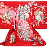 【お宮参り着物】 【赤地系 花車の柄】 女の子 正絹 友禅【風呂敷プレゼント/ギフト対応】