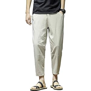 パンツ メンズ ロングパンツ リネン サルエル パンツ ルーズカジュアルソリッドカラー 九分丈 無地 調整紐 ゆったり ロングパンツ 通気性 大きいサイズ ァッション