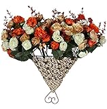 ノーブランド品　造花　壁掛け　壁飾り　ハンギングバスケット　蕾　花　バド　観葉植物　人工観葉植物　雑貨　アーチ　飾りつけ　飾り　装飾　インテリア　フラワー　カゴ入り　オレンジ　Generic Arti