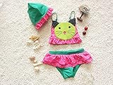 M.Z.Lベビー用 猫顔　ツーピースセット水着女の子用　盛夏水着　 ベビー キッズ 子供　水着 スイム ウエア (L, ピンク＋グリーン)