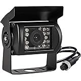 Antion バックカメラ 12V/24V汎用 バックモニター用車載カメラ 広角120度 18赤外LED搭載 角度調整可 角型 トラック、バス、重機等対応 鏡像 四ピン端子 (ガイドラインなし)