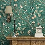Blooming Wall 壁紙 ヴィンテージ 花 木 鳥 リビングルーム/寝室/キッチン用 57平方フィート エメラルドグリーン